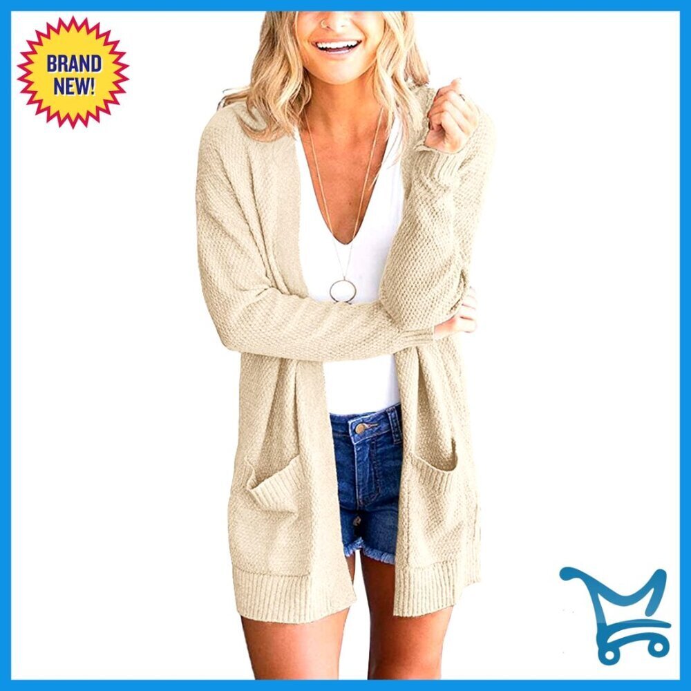 Long Sleeve Waffle Knit Cardigan Cozy Oversized Chic Duster with Pockets